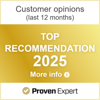 ProvenExpert Top Recommendation 2025 award badge, based on customer opinions from the last 12 months